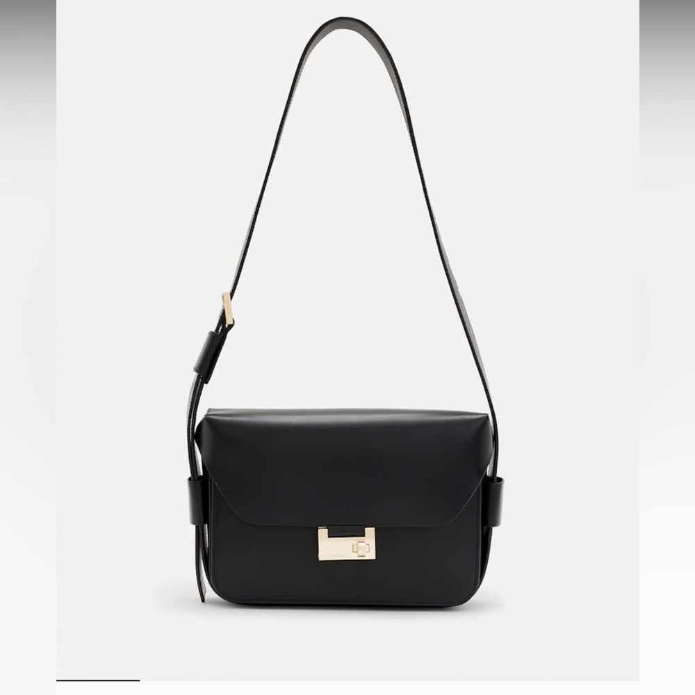 NWT All Saints Etienne Black Leather Shoulder Bag - Picture 7 of 16